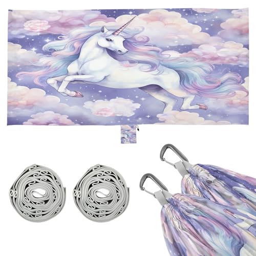 SDMKA Watercolor Horse Camping Hammock, 330 lbs with 2 Tree Straps, Carry Bag, Single Portable Hammock for Outdoor/Indoor, Hiking, Beach, Backpacking, Travel