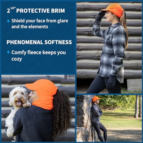 TrailHeads Fleece Ponytail Hat for Women – Trailblazer Reflective Winter Hat with Ponytail Hole for Workouts, Hunter Orange