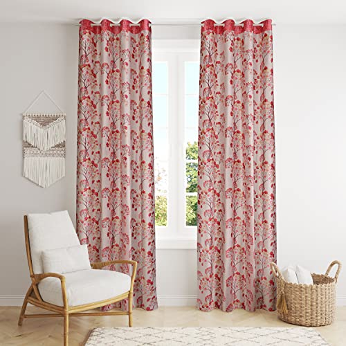 Image of Floral Print Semi-Sheer Curtains for Window 5 Feet, Pack of 2, Maroon