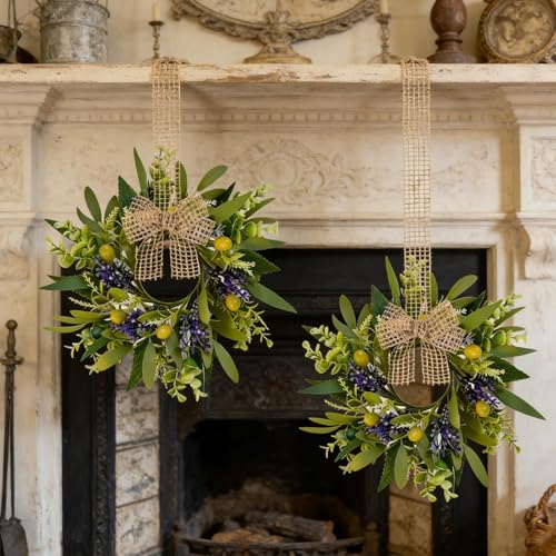 Image of 4 PCS Eucalyptus Olive Candle Rings Wreaths Spring Summer Greenery Kitchen Cabinet Wreaths Mini Green Boxwood Leaves Candle Wreath for Pillars Farmhouse Wedding Celebrations Tabletop Decoration