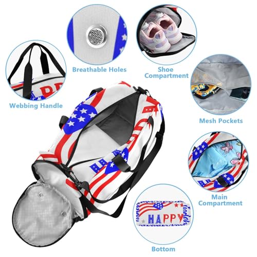 Red Blue Independence Duffle Bag for Girl, Sports Duffle Gym Bags with Shoe Compartment, Personalized Overnight Bag Travel Weekender for Kids3