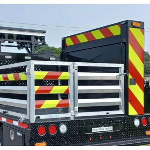 Reflective Solutions- V98 Chevron Reflective Tape- Lime Yellow Red Stripe- 6in x 10 feet Left Hand Slant- Orafol Oralite DOT-C2 SAE Certified- Made in USA Chevron Safety Tape for Cars, Trucks, Trailer