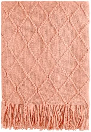 BOURINA Textured Solid Soft Sofa Throw Couch Cover Knitted Decorative Blanket, Beige, 152x203cm
