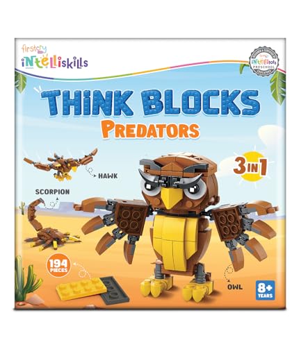Image of Intelliskills Think Blocks: 3-in-1 Aquatic Animals 118 Piece Set,Shark, Squid&Seahorse, Model Building Kit for Kids,STEM Construction Set for Toddlers,Assemble&Play Game,Activity&Gifting Toy (Brown)