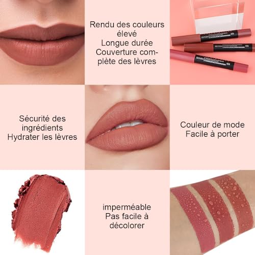 evpct 3Pcs Nude Beige Matte Lip Liner Crayon Pencil and Lipstick Set Chestnut Brown Mauve Thick Matte 24 Hour Long Lasting Waterproof Lipstick 5&6&9 - Image 6