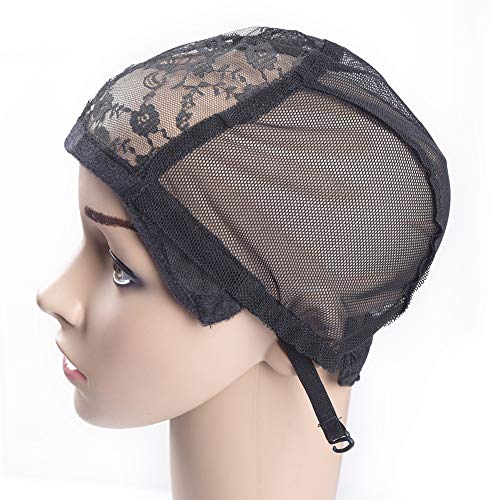 2 pcs Wig Caps with Adjustable Strap for Making Wigs Black Lace Net for Wigs Average Size make Your Own Wig (Lace Wig Caps)