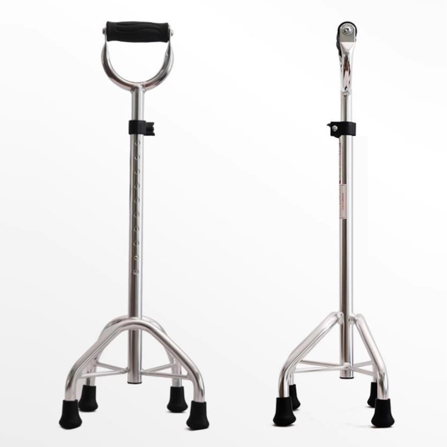 Vierpunkt-Gehstock für Senioren, höhenverstellbarer Gehstock mit großer Basis, Leichter Aluminium-Gehstock mit 4 Spitzen für Stabilität, Belastbarkeit 160 kg (Silber 70)
