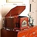 10-in-1 Wood Classic Turntable Stereo System with Bluetooth Connection, Vinyl Record Player, AM/FM, CD, Cassette, USB, SD Slot. 2 Built-in Speakers, Remote Control, MP3 Player, Espresso