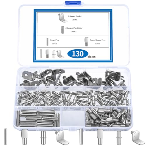 130 Pcs Shelf Bracket Pegs, 4 Styles Metal Shelf Pins, Shelf Support Pegs, 5mm 6mm Kitchen Cupboard Shelf Pegs, Push in Cabinet Shelf Supports Pins for Furniture Cupboard Closet Bookcase Stud Pins