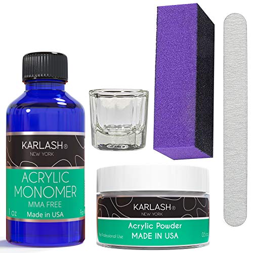 Karlash Professional Polymer Acrylic Powder and Liquid Monomer Kit - Crystal Clear 0.5 oz and 1 oz