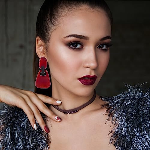 Bohemia Irregular Resin Geometric Drop Earrings.colorful Acrylic Dangle Earrings Vintage Earrings Statement Jewelry Gifts For Women Girls (Red) #TOP4