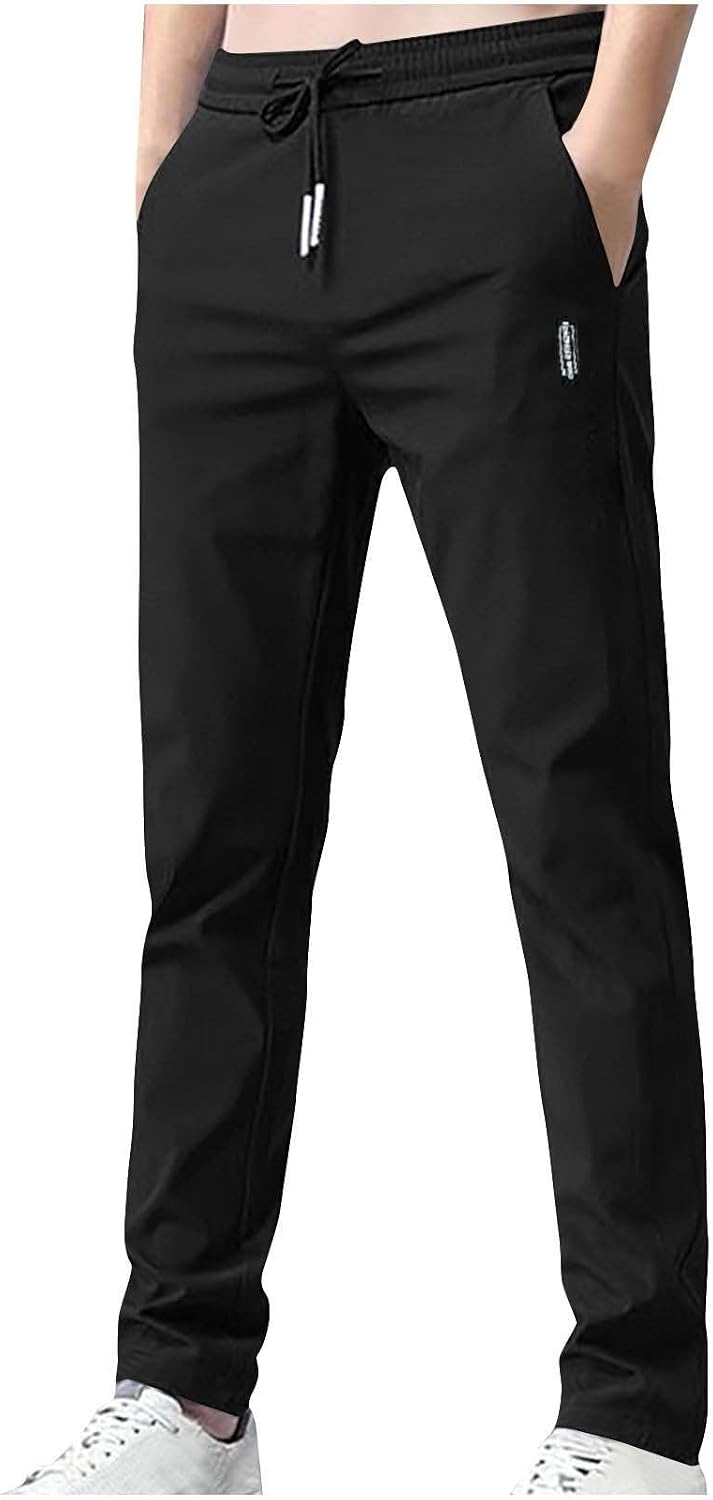 Mens Quick Dry Sweatpants Breathable Stretch Pants Elastic Waist Drawstring Active Hiking Trousers with Pockets