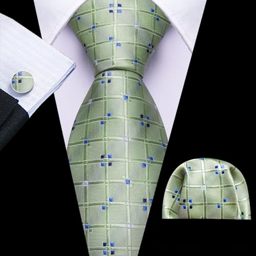 Image of Barry.Wang Classic Mens Ties Silk Necktie Pocket Square Cufflinks Set Woven Designer Wedding Business