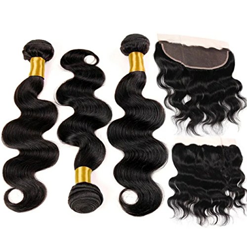Star Show 9A Brazilian Hair Body Wave Bundles with Frontal Closure 100% Unprocessed Human Hair Bundles with Closure Ear to Ear 16 18 20 with 14 Inch Frontal