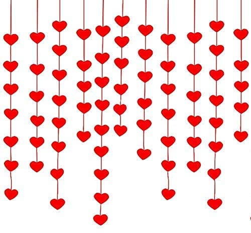 PartyMane Paper Love Heart Shape Garlands,Heart Shaped Hanging Sting for Your Party Red 1 Pcs 8FT Size