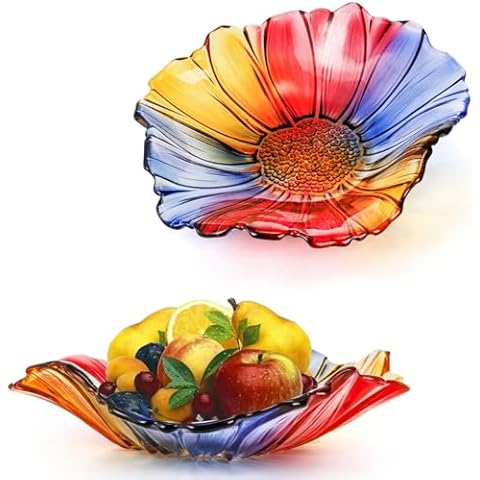 Dicunoy 2 Pack Colorful Glass Bowls Cover