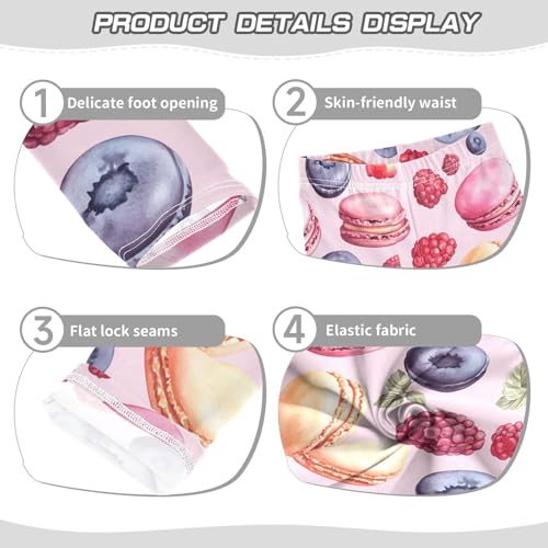 Boccsty Dessert Fruits Watercolor Pink Macaron Girls Leggings Kids Yoga Pants Dance Active Tights 4T3