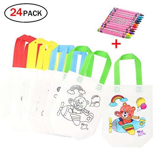 hou zhi liang 12 Doodle Sac de Animal, Peinture à la Main + 12 Crayons Textiles pour la Peinture des Enfants Bricolage Cadeau Sac à colorier processus Sac de Rangement