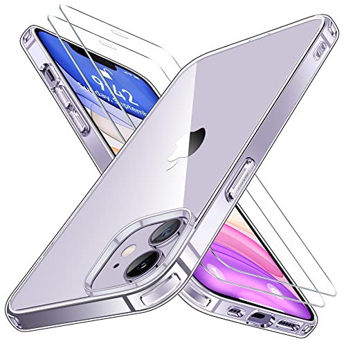 Niphabe Klar Hülle Kompatibel mit iPhone 11 mit 2 Stück Schutzfolie, Nie Vergilbung Hard PC Case Kratzresistente Rückseite Stoßfest Schutzhülle TPU Bumper für iPhone 11 Hülle (Klar)