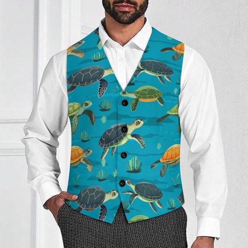 Sea Turtles PatternMen's Suit Vest Slim Fit Formal Dress Waistcoat V Neck Casual Business Vests for Suit Or Tuxedo2