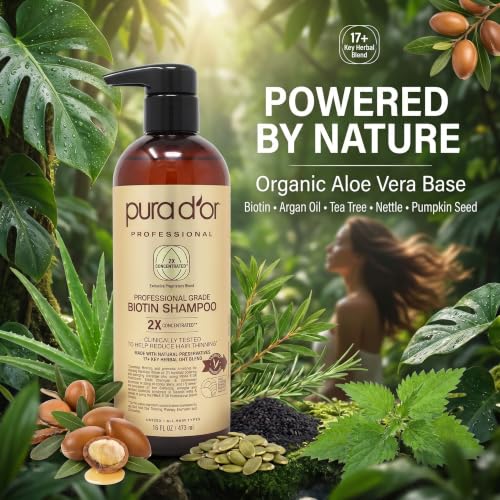 Image of PURA D'OR Clinically Formulated Biotin Shampoo - Daily Hair Care Routine For Thinning Hair - 2X Concentrated 17+ Key Herbal Blend Hair Thickening Products For Women & Men, Botanical Zen Scent 16 Fl Oz