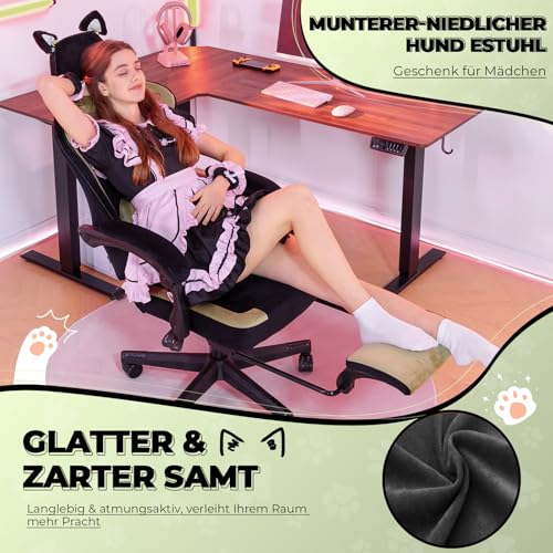 Carina sedia da gioco con tessuto di velluto, sedia da gioco ergonomica, con orecchie di gatto, memory foam e poggiapiedi, 150 kg, verde - Sedia gaming - Immagine 5