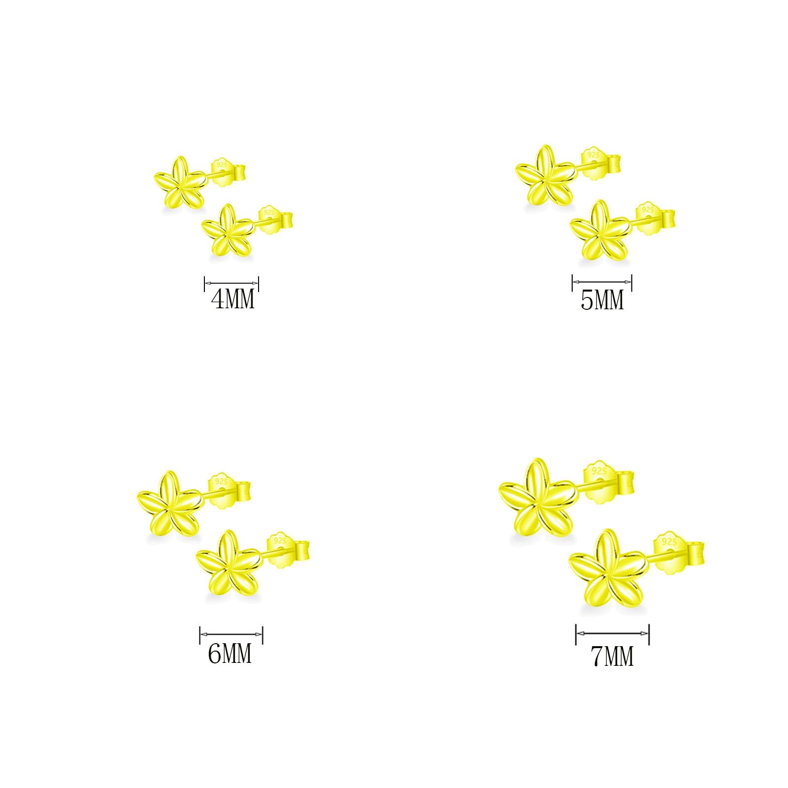 HinDaLi 4 works 925 Sterling Silver Flower Stud Earrings for Women Girls Kids Piercing Ear Tragus Small Flower Ear Stud Earrings Women Gold Studs Sleeper Cartilage Hypoallergenic Jewelry Set - Image 2