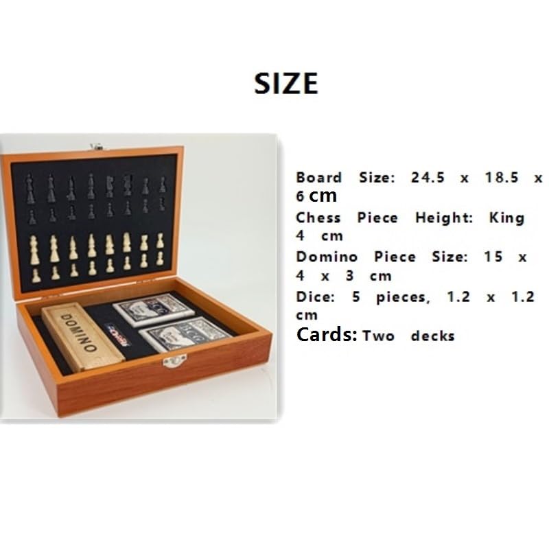 schachspiel 3-in-1-Schachspiel aus Holz, faltbar, for unterwegs, Brettspiele-Set for Kinder und Erwachsene, Schach, Domino, Karten-Set