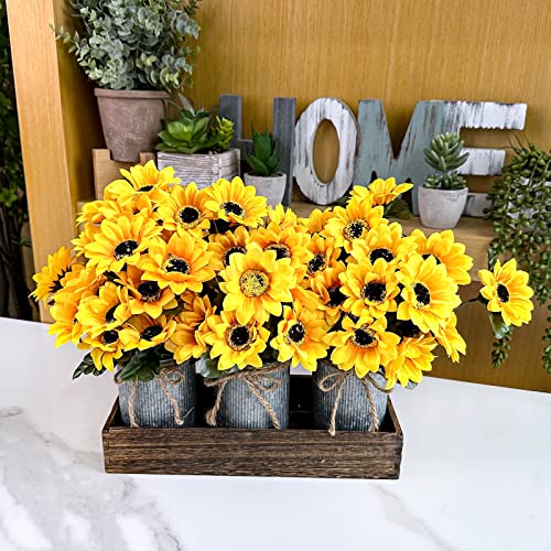 Winlyn 8 Pcs Sunflowers Artificial Flowers Bulk Yellow Sunflower Stems 11.8" Tall Silk Sunflowers Faux Wildflowers For Outdoors Centerpieces Vase Bouquets Wreaths Floral Crafts Wedding Fall Decor #TOP3