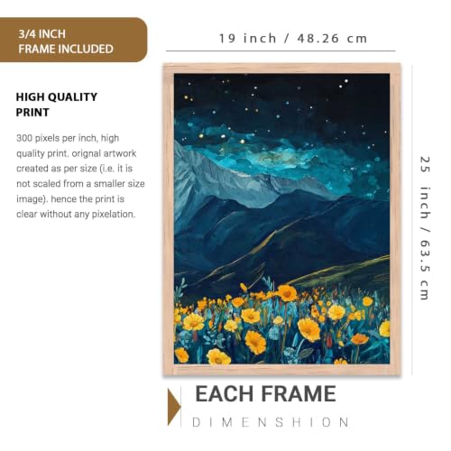 Image of kotart Big Aesthetic Mountains View Wall Art Paintings | Flowers Landscape Framed Painting | Vastu Frames for Living Room Bedroom Wall Decor Set Of 3 (19X25 inch)