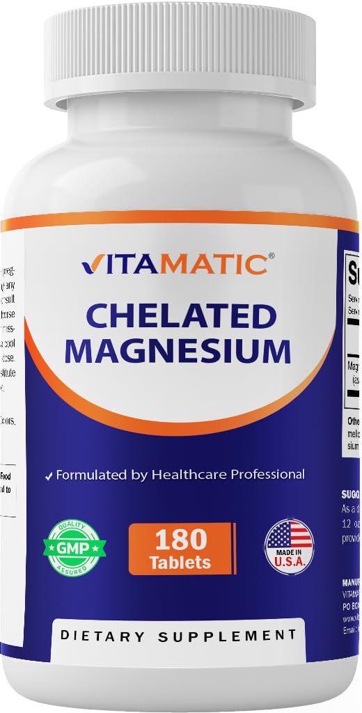 Vitamatic Chelated Magnesium 300 mg per Tablet, 180 Tablets, Made in USA