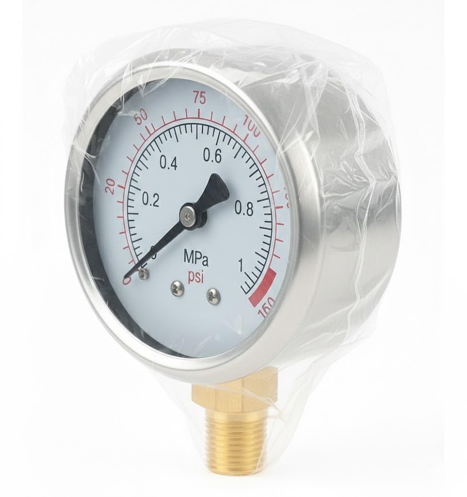 Suinga MANOMÈTRE sphère GLYCÉRINE 0-10 Bar 1/4". Utilisé en plomberie et jardinage pour CALCULER la PRESSION exacte de fonctionnement dans les tuyauteries, gris