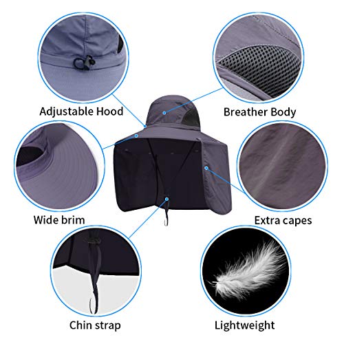 Sun Blocker Hats Outdoor Sun Protection Fishing Cap With Neck Flap Large Brim Outdoor Hat (Dark Gray 02) #TOP1