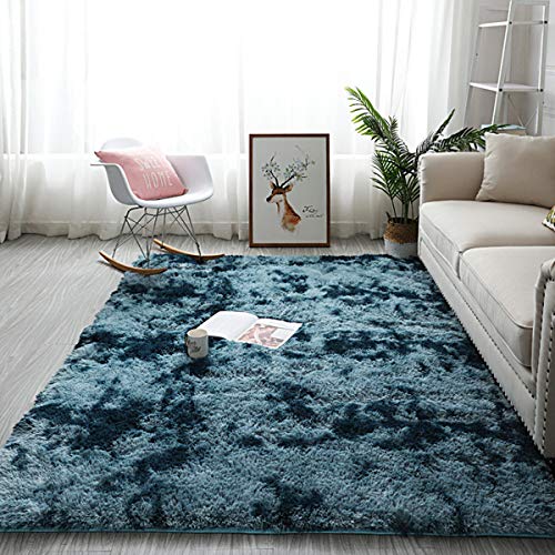 「Tuokus」カーペット ラグマット 絨毯 5畳6畳7畳 長方形 シャギーラグ 絨毯 滑り止め ホットカーペット&床暖房で使用可能 おしゃれ (ダークブルー 180*200cm約2.2畳)