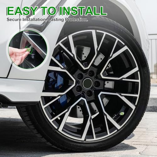 Image of JUSTTOP 4 Pack Handmade Crystal Rhinestone Car Tire Valve Stem Caps, Universal for Cars, Trucks and Motorcycles - Green