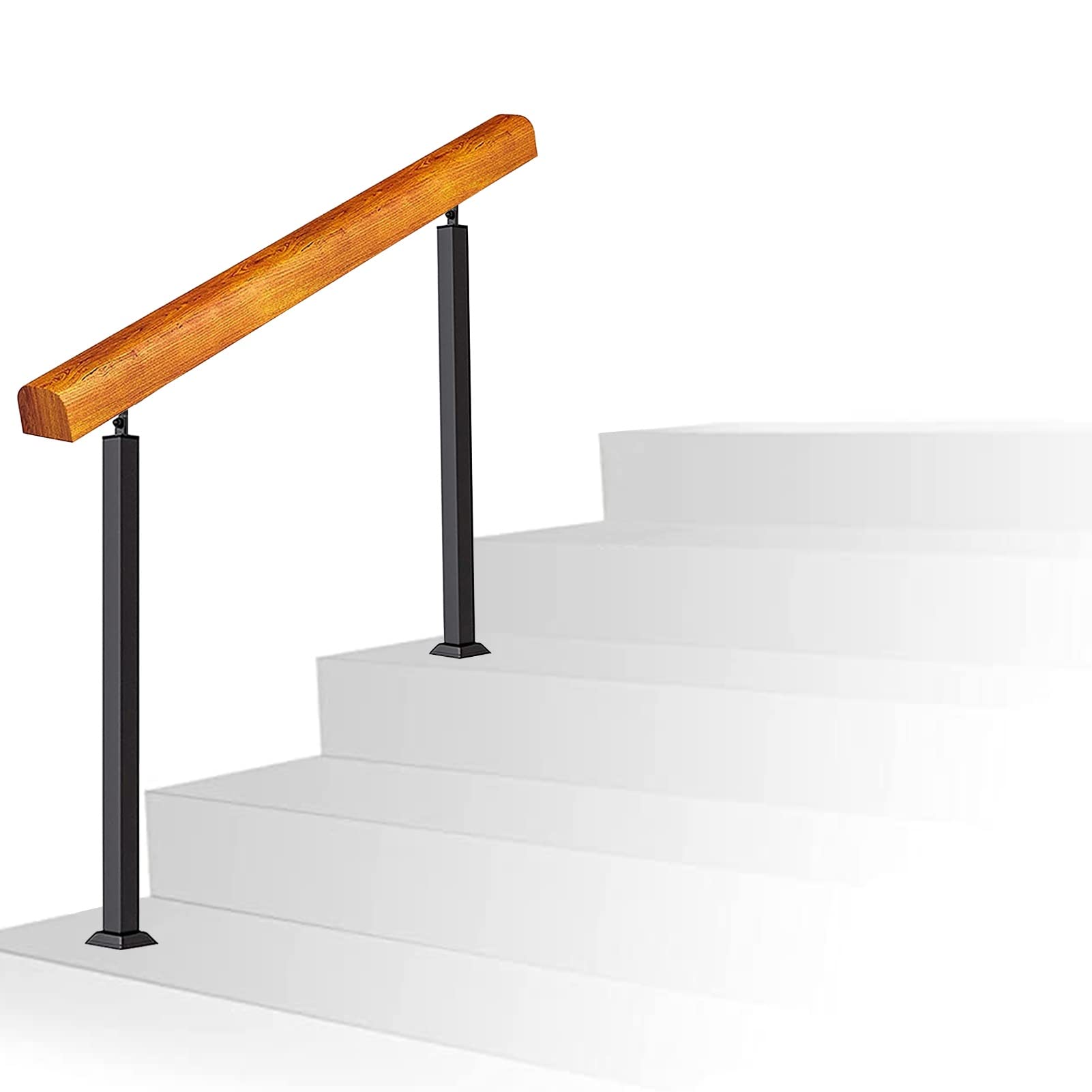 Main courante en bois pour escalier intérieur et extérieur avec supports en fer forgé robustes