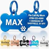 Targhetta per cani personalizzata per animali domestici, medaglietta identificativa per cani e gatti, in acciaio inox, con incisione profonda, resistente ai graffi (osso blu, S)