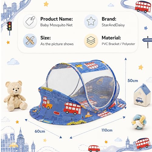 Image of StarAndDaisy Baby Mosquito net with Mattress for Baby, Portable Baby Lounger for Kids, Breathable mesh Mosquito Net. (Car Print;)