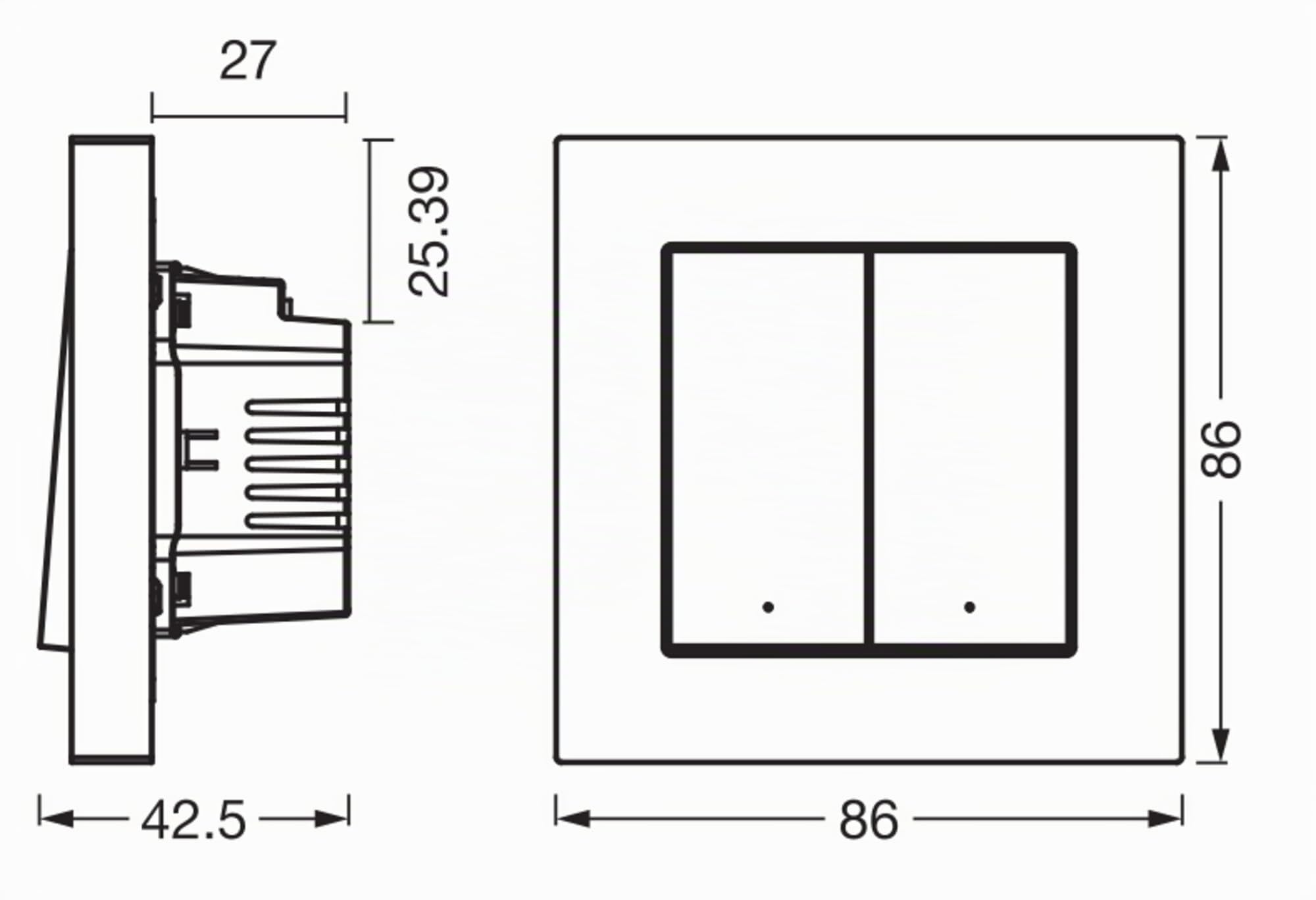 Interruptor de pared OSRAM SMART+ WiFi Matter de 2 canales y 16 AX IP20