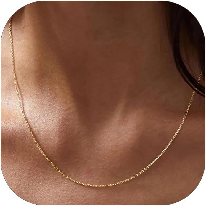 FOCALOOK Chain Necklaces for Women, 1.4MM Thin Cable Chains, 14K Gold/Rose Gold/Stainless Steel Silver/Black Plated, Hypoallergenic Long Chains for Pendant, 16 18 20 22 24 Inch