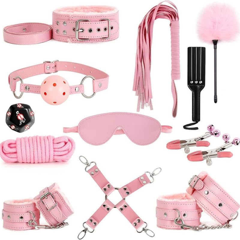 Novelty Pink 12 Piece Plush Leather Yoga Set, Wrist and Hip Exercise Training Fun Dice Accessories, Couple Gift