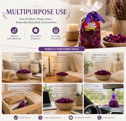 Image of Pure Source india Unscented Dried Flowers Leaves Potpourri Gift Bag for Home Decoration Room Office Bathroom Vase Fillers(50 GM Potpourri Bag Purple)