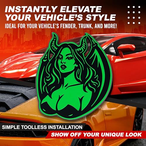 Image of Succubus Emblem, Devil Girl Demon Goddess 3D Badge, Dark Gothic Lilith Style Auto, Custom 3D Exterior Automotive Accessories, Universal Fit for Car, Truck, SUV (Set of 2) (Green)