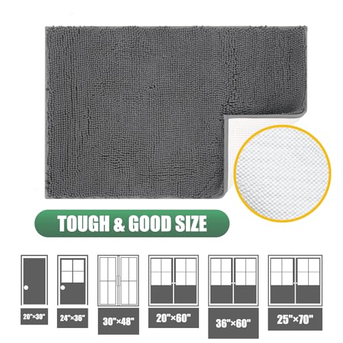 IM HOME 2 Pieces Chenille Absorbent Outdoor Doormat 30" x 20", Washable Muddy Door Mats for Dog Non Slip Indoor Doormats Dog Mat for Muddy Paw Front Inside Doormat for Entryway Grey