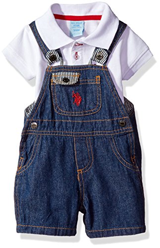 U.S. Polo Assn. Baby Boys' 2 Piece Polo Shirt and Shortall Set, Blue, 6/9M
