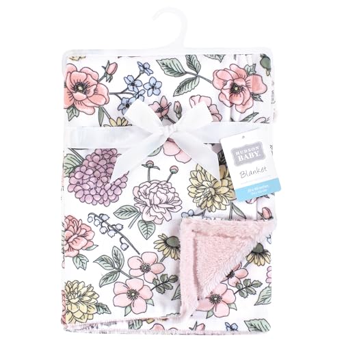 Image of Hudson Baby Unisex Baby Plush Blanket with Furry Binding and Back, Vintage Blossom, One Size