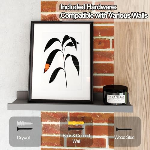 Image of Grey Floating Shelves for Wall Decor, 16 in Shelf with Lip Set of 2