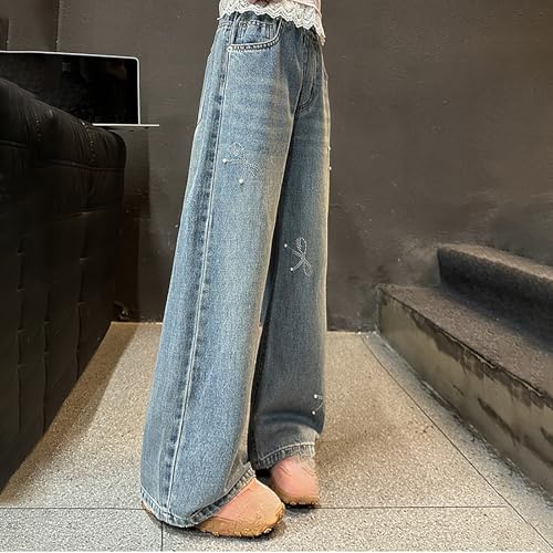 Baggy Jeans for Girls Wide Leg Bow Jeans Cute High Waisted Denim Pants Kids Casual Loose Y2k Streetwear with Pockets4