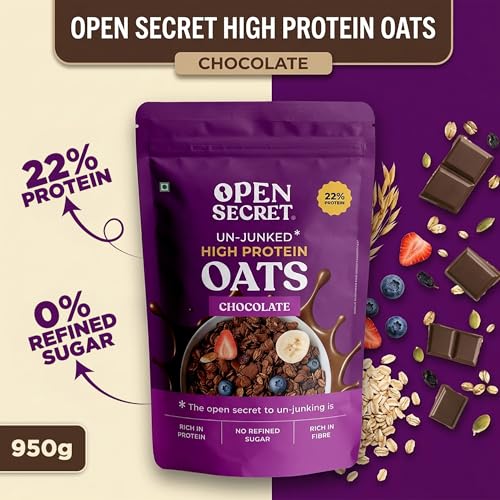 Image of Open Secret Protein Oats 950g | Breakfast Oats with Nuts & Seeds | No Maida, No Refined Sugar | Healthy Chocolate Oats | Energy Boosting Meal for Fitness & Weight Management