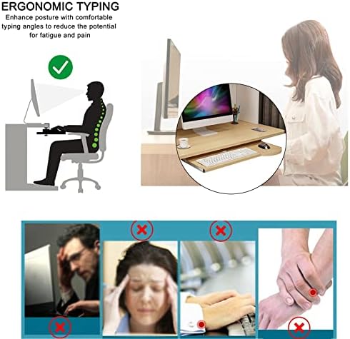 キーボードトレイ – SPACESW 木製キーボードトレイ - デスク下の引き出し式キーボードトレイ。省スペースのライティングステーションプラットフォームで快適なタイピン